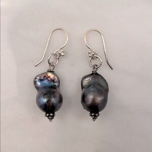 Genuine Black Tahitian Pearl Silver Earrings